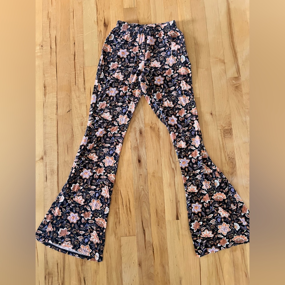 Billabong Black and Pink Floral Wide Leg Pants